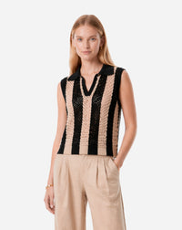 Colete Polo Listrado de Tricot - Preto - PRETO / Único (P ao GG) / PRETO