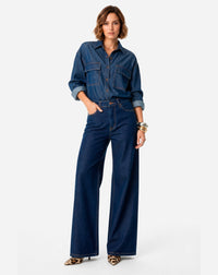 Calça Wideleg Jeans - Azul Escuro - AZUL ESCURO / 42 / AZUL