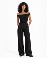 Calça Wide com Pregas Alfaiataria - Preto - PRETO / 34 / PRETO