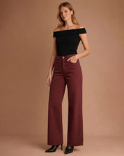Calça Wide Leg Sarja - Vinho