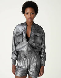 Jaqueta Bomber Metalizada - Prata - PRATA / PRATA / PP