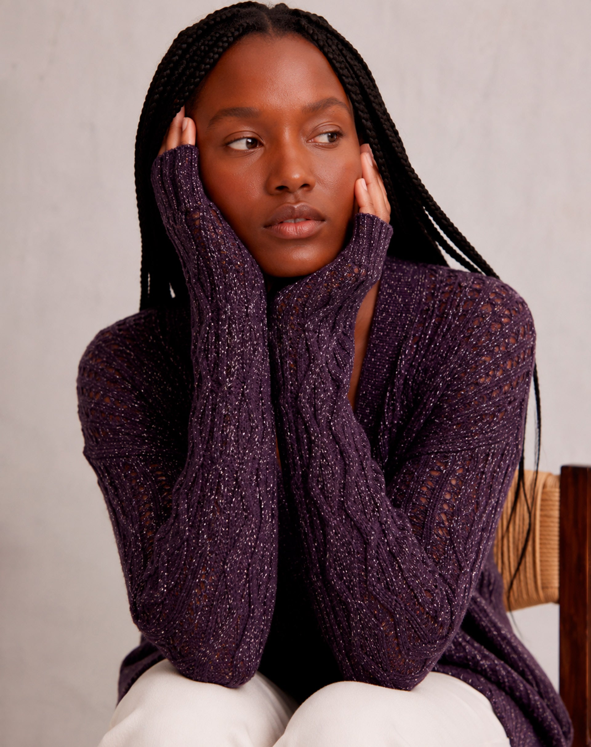 Cardigan Tricot Ponto Diferenciado - Roxo