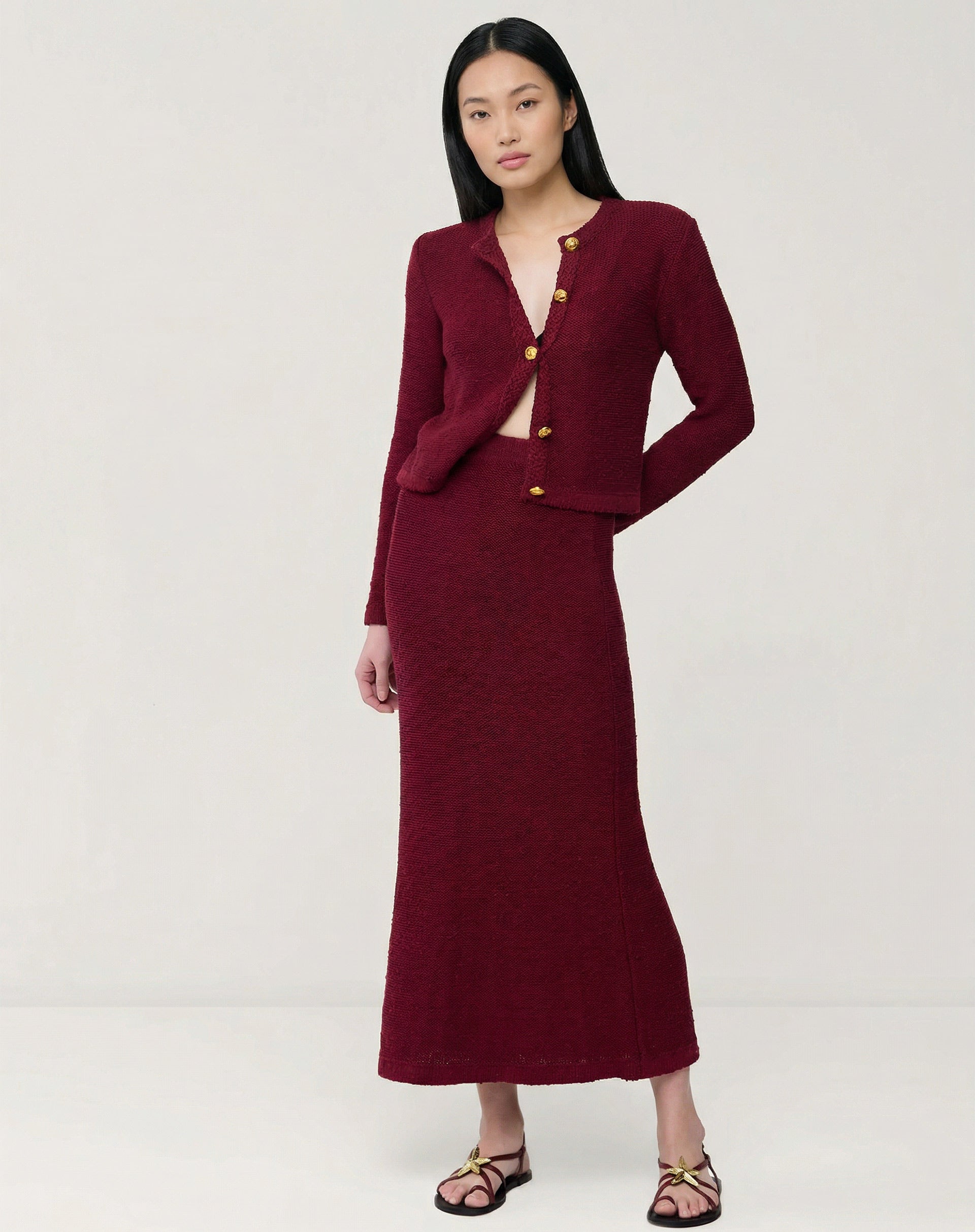 Cardigan Tricot Com Botões - Vermelho
