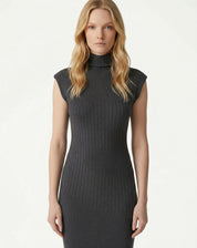 Vestido Midi Tricot Rib - Cinza Mescla Escuro