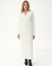 Vestido Mídi Tricot Manga Longa - Off White