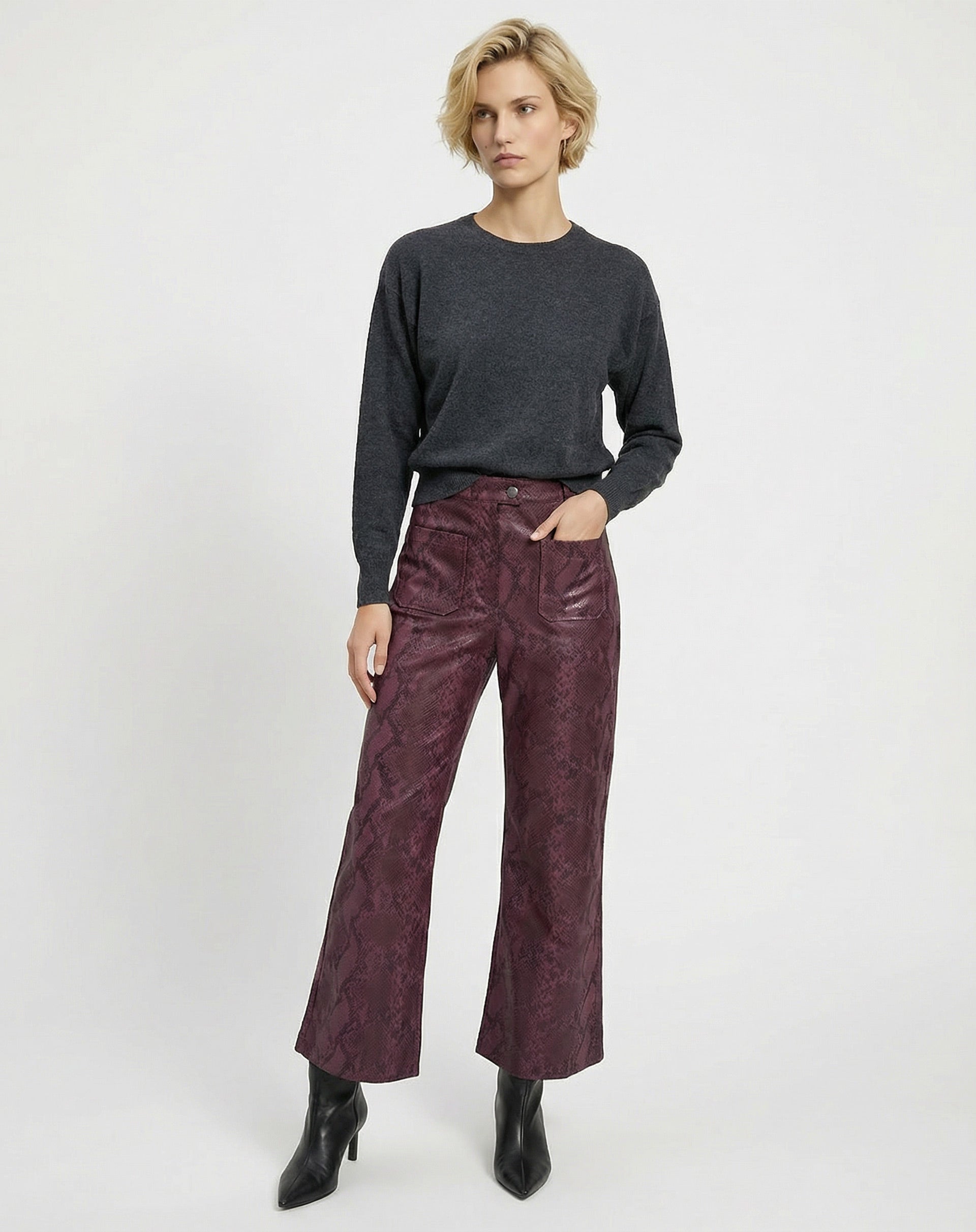 Suéter Cashmere Deluxe Gola Careca - Cinza Mescla Escuro