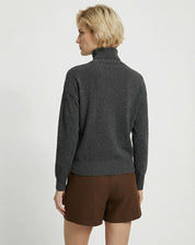 Suéter Cashmere Deluxe Gola Alta  - Cinza Mescla Escuro
