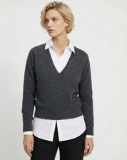 Suéter Cashmere Deluxe Gola V - Cinza Mescla Escuro