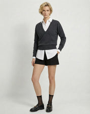Suéter Cashmere Deluxe Gola V - Cinza Mescla Escuro