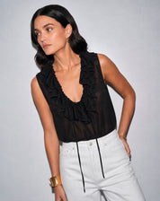 Blusa com Gola de Babados - Preto