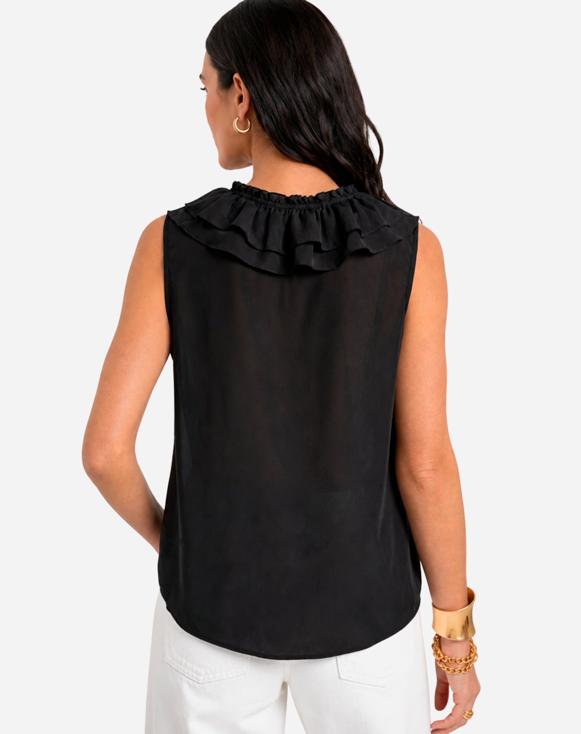 Blusa com Gola de Babados - Preto