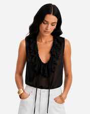 Blusa com Gola de Babados - Preto