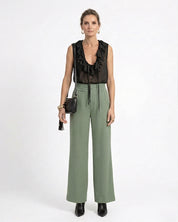 Calça Pantalona com Cós de Elástico - Verde