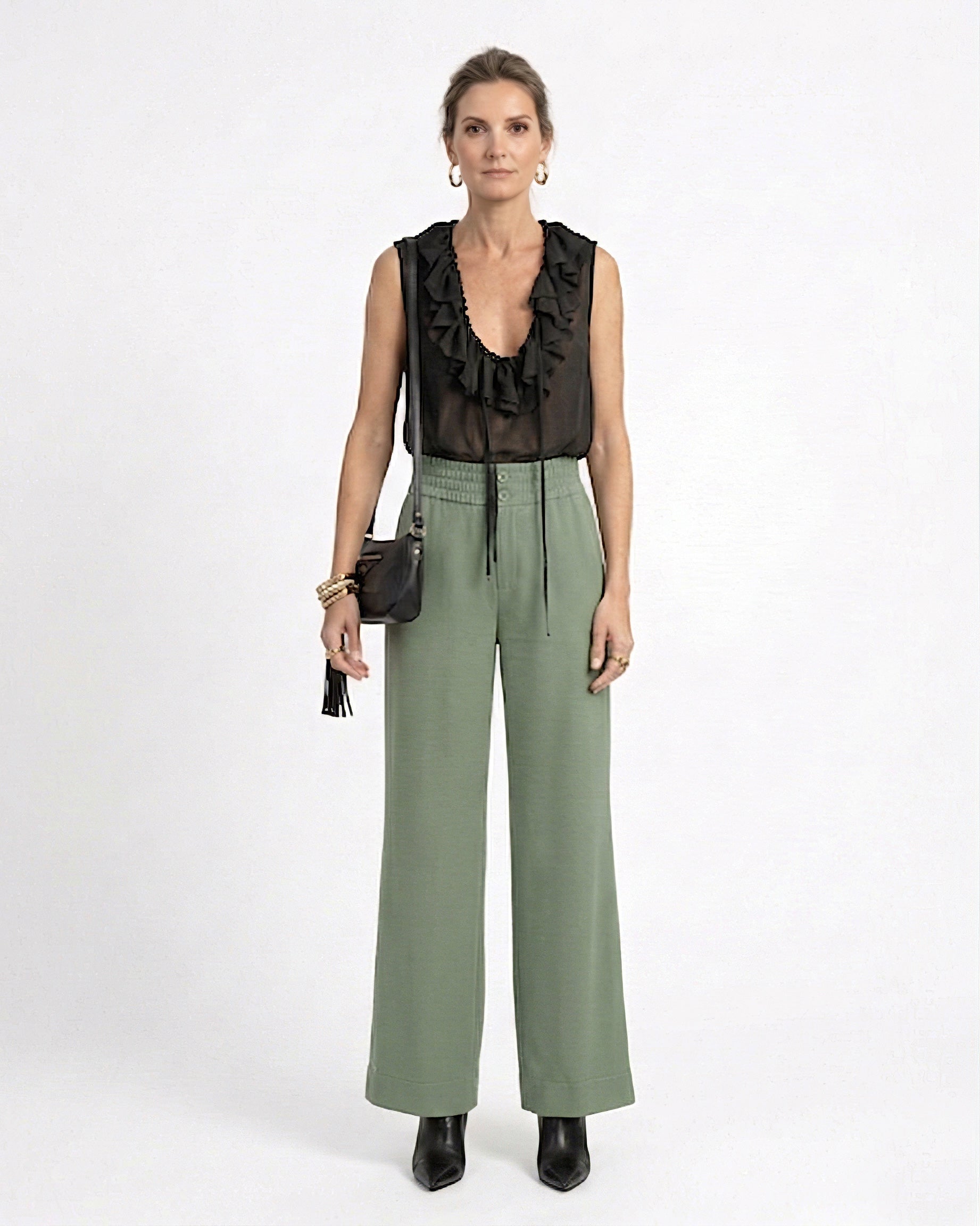 Calça Pantalona com Cós de Elástico - Verde