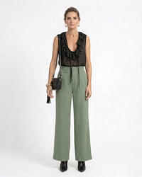 Calça Pantalona com Cós de Elástico - Verde - VERDE / P / VERDE