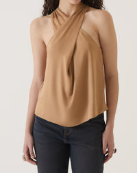 BLUSA DECOTE TRANSPASSADO DE VISCOSE - BEGE - BEGE / 46