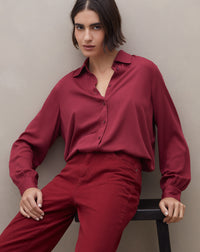 Camisa Manga Longa de Viscose - VINHO - VINHO / G